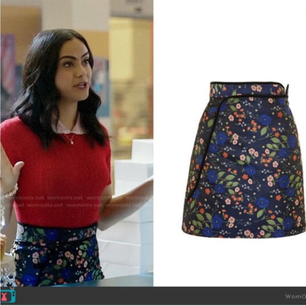 Topshop Floral navy satin Mini Skirt